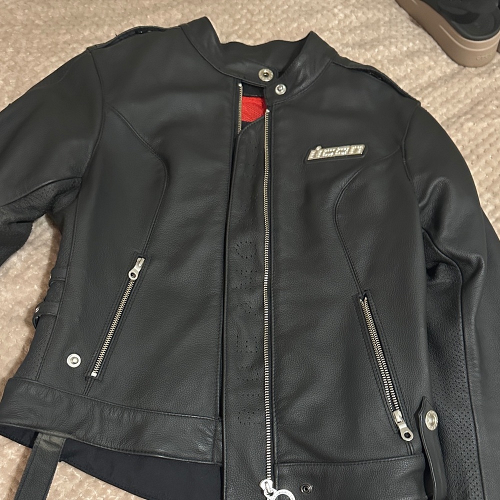 ICON Black Leather Jacket with Silver Accents